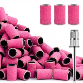 200Pcs Nail Drill Bits Sanding Bands with Nail Drill Bits, Professional Sand Band 180# Fine Grit Nail File Sanding Bands for Acrylic Nails Manicures and Pedicure