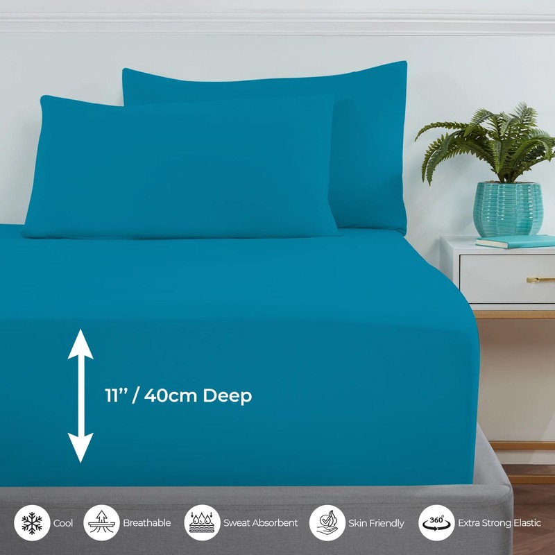 MistyMorning Extra Deep Fitted Sheet 16''/40cm, Egyptian Cotton bed sheets