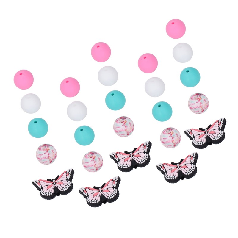 20Pcs Round Beads 5Pcs Butterfly Shaped Beads DIY Kit for