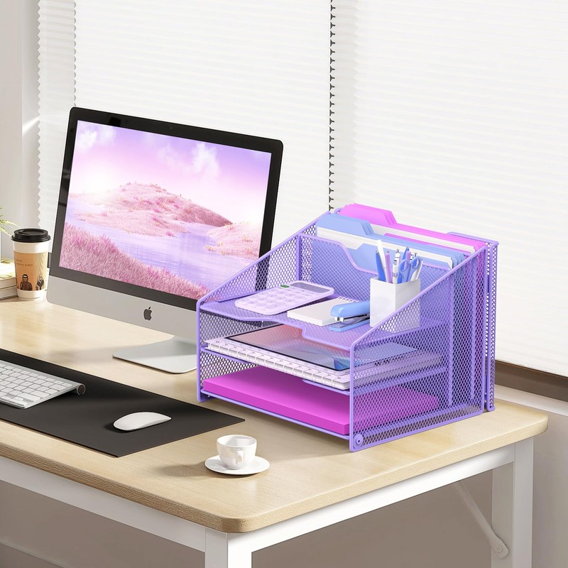 Samstar Purple Desk File Organizer, Mesh Letter File Folder Holder