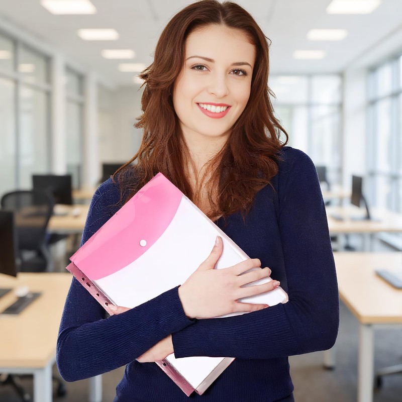 6 Pack Plastic Wallets A4 Punched Pockets, Expandable Poly Pockets