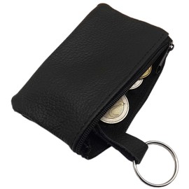 Genuine leather key case with 1 zipper compartment Made in EU in black or red (Black)