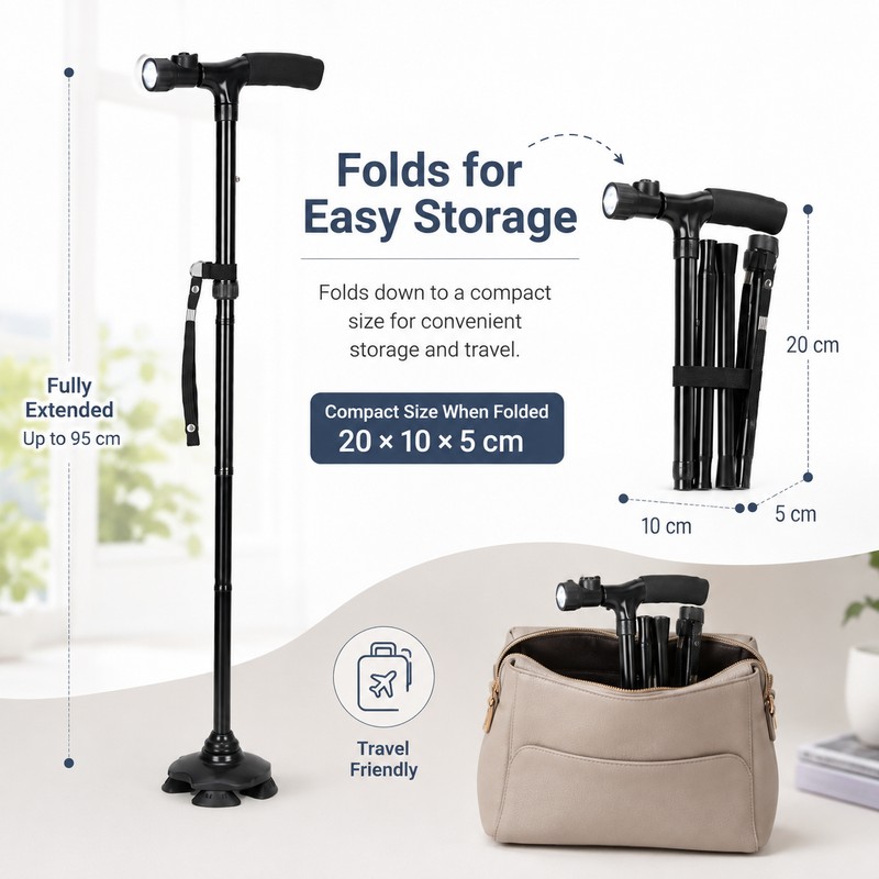 Foldable Walking Cane with LED Light – Adjustable Lightweight Aluminum