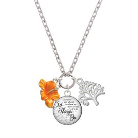 Delight Jewelry Silvertone Hot Orange Hibiscus Flower - Let Things Go Fall Zoey Charm Necklace, 28"