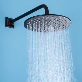 SEABEFORE 16" long sweep shower arm Wall Mounted Black shower head extension with square flange, Standard 1/2" Connection