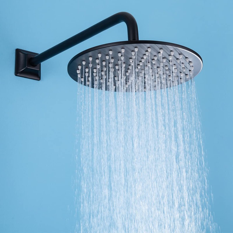 SEABEFORE 16" long sweep shower arm Wall Mounted Black shower