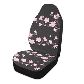 LONSANT Cherry Blossom Car Seat Covers Set of 2,Japanese Pink Flowers Print Tree Branches with Falling Petals Universal Auto Front Seat Protector for Women Cute Car Accessories Fit for Car SUV Truck