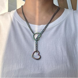 RIJXU Heart Slip Chain Choker for Women 24" 29" 34" Silver Chunky Chains Choker Necklace Thick Long Chain Collar Punk Rock Outfits for Women (24in, Colorful)