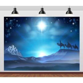 CORFOTO Christmas Nativity Scene Backdrop Holy Star Night Bethlehem Three Wise Men Birth of Jesus Manger Background for Religious Church Christmas Themed Party Decorations Photo Booth Props