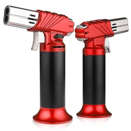 mollie Mini Butane Torch Lighter with Adjustable Flame, Small Refillable Kitchen Cooking Blow Torch for Creme Brulee, Windproof Baking Torch with Safety Lock, Red 2-Pack (Butane Gas Not Included)