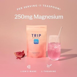 TRIP Polvo de Magnesio 4 En 1 Con L-Teanina Y Melena de León, Suplemento de Magnesio Sin Azúcar para Adultos, 250 Mg de Magnesio Por Ración de Bebida,