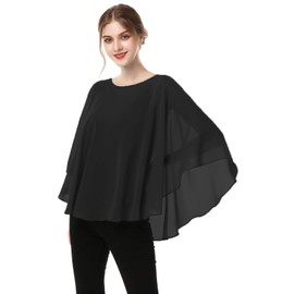 Capes for Womens Casual chiffon shawl Casual Chiffon Cape Sheer cape shawls and wraps Poncho Capelets Cover Up, Black, One Size