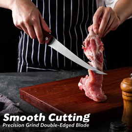 TAN REN Boning Knife 7 Inch, Stainless Steel Boning Knife for Meat Cutting, Brisket Knife with Sheath, Flexible Blade Curved Boning Knife, Fish Fillet Knife