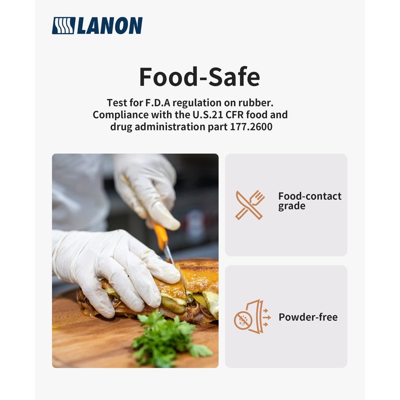 LANON Food Safe Disposable White Nitrile Gloves, Latex-Free, Powder-Free, Textured