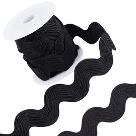 GORGECRAFT 1 Roll 1-3/8 inch(34mm) RIC Rac Trim Ribbon 5 Yards Black Rick Rack Wave Sewing Bending Fringe Trim Braided Woven Fabric for Sewing Flower Making Wedding Dress Party Lace Ribbon Craft