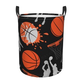 Gbuzozie Basketball Sport Pattern Round Laundry Hamper Storage Basket Toys Clothes Organizer Bin For Home Bathroom Bedroom Dorm Nursery, 38l