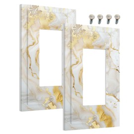 Wmhusu Outlet Covers Gold/White Marble Abstract Modern Luxury 1 Gang Wall Plate Single Rocker Light Switch Cover Decorative GFCI Receptacle Electrical Switchplate for Bathroom Bedroom（2Pack）