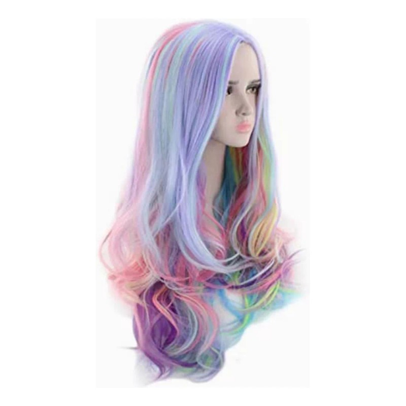 Sroje Peluca De Pelo Largo Rizado Color Arcoíris Para