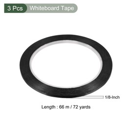 YOKIVE 3 Pcs Whiteboard Tapes, Graphic Tape Pinstripe Tapes for Graphic, Chart Marking, Art, Crafts (Black, 1/8-inch)