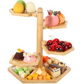 Pickmesh Bamboo 5 in 1 Swivel Design Cheese Boards 12'' Funny Charcuterie Board Cheese Tray Set Serving Platters and Trays Charcuterie Gift for Housewarming Home Wedding Holiday Party (Hexagon Style)