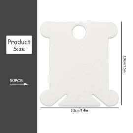 Luckious 50 PCS Plastic Floss Bobbins - Thread Cards with Floss Winder, Embroidery Thread Winder Cross Stitch, Embroidery Thread Organizers for Cross Stitch Weaving DIY Crafting (White)