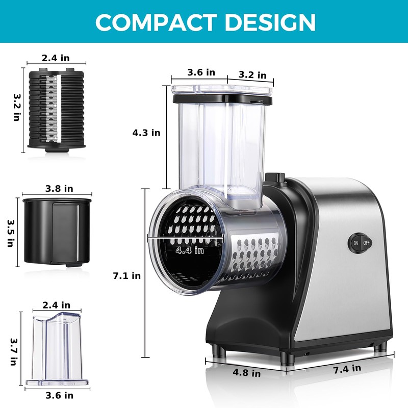 Electric Cheese Grater, 5-in-1 Vegetable Slicer & Salad Maker with
