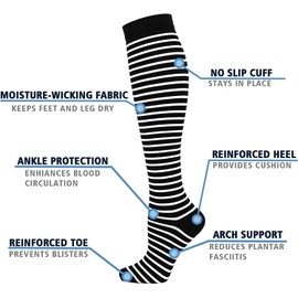beusilay 8 Pairs of Compression Socks for Men and Women, Compression Socks, Support Stockings (15-20 mmHg) for Running, Travel, Sports, Flight, Pregnancy, Maternity, Cycling, Nurses, Black White Grey