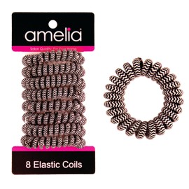 Amelia Beauty, 8-Pack, Black/White Stripe, Small Fabric-Wrapped Elastic Hair Coils, 1.75in Spiral Ties for Strong, Gentle Hold – No Dents or Creases!