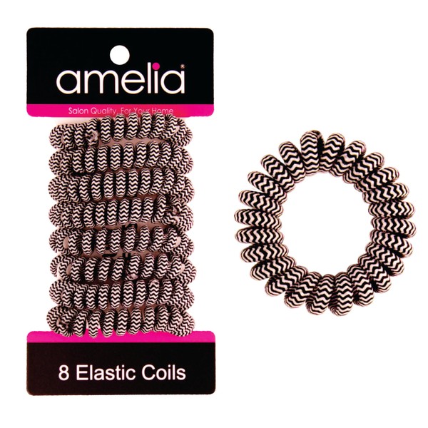 Amelia Beauty, 8-Pack, Black/White Stripe, Small Fabric-Wrapped Elastic Hair Coils,