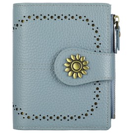 Lavemi Womens Leather Wallet Small Compact RFID Blocking Credit Card Case Purse with Zipper Pocket, Pebbled Light Blue, one size