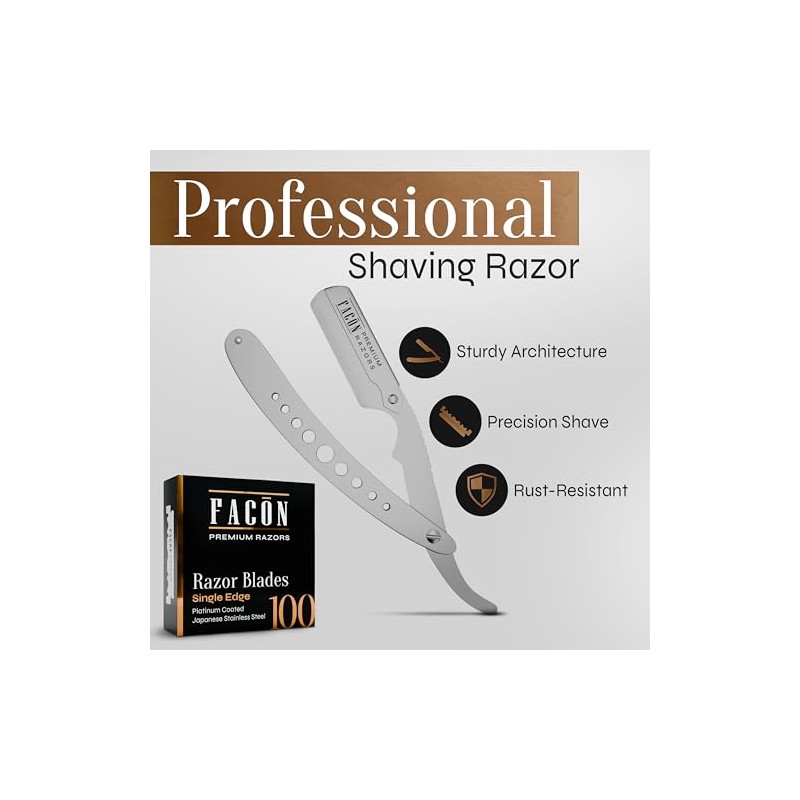 100 Blades + Facón Classic Professional Straight Edge Barber Razor