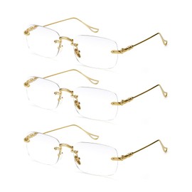 TERAISE 3Packs Frameless Metal Reading Glasses for Men/Women Blue Light Blocking -Rimless Fashion Comfortable Computer Eyeglasses