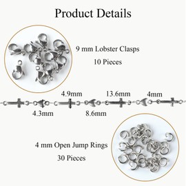 Jabogrii 4 Meters Cross Heart Chain Bulk Stainless Steel Chain for Jewelry Making Silver DIY Craft Jewelry Making Supplies