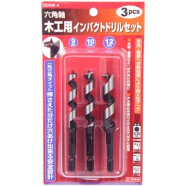 E – Value (i-baryu-) Hex Shank Wood For Impact Drill Set 3pcs 9, 10, 12 mm edsw – 4 Tip Triangle Type