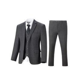 YoTsaiSpring Tweed Herringbone Boys Suit Retro 3 Piece Grey Suits for Boys Tuxedo 1920 Homecoming Blazer Vest Pants Gray Set Size 3t