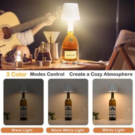 Masenkeli Wireless Bottle Lamp - Rechargeable Wine & Liquor Bottle Lights, 3 Color Temp Options, Elegant Home Decor, LED Wine Bottle Lampshade Light, Transform Any Bottle (Dark Blue-Tri-Tone Light)