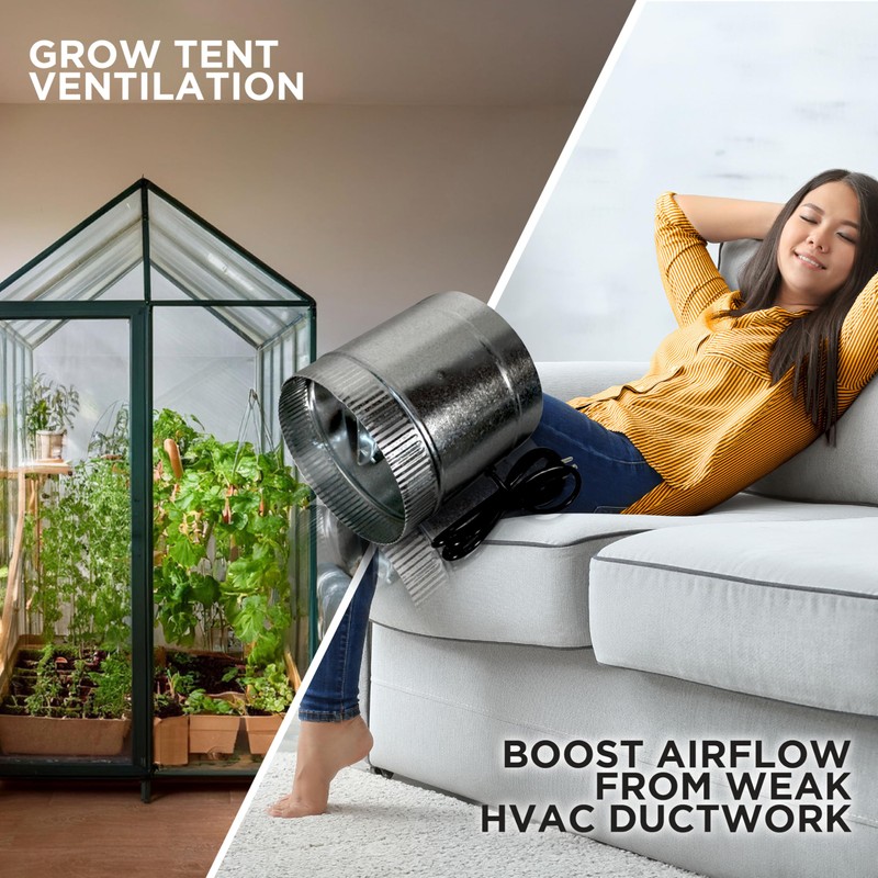 Suncourt 8-Inch Inline Booster Duct Fan — Quiet Single-Speed Inductor