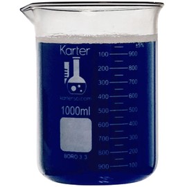 Karter Scientific 1000ml Beaker, Low Form Griffin, Boro. 3.3 Glass, Double Scale, Graduated, Karter Scientific 213D27 (Single)