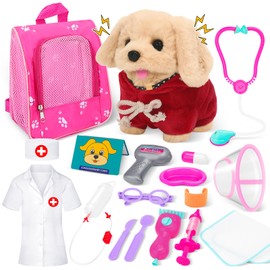 deAO Doctor Kit for Toddlers, Kids Doctors Play Set with Dress Up Veterinarian Costume, Plush Dog, Pet Backpack,Pretend Play Christmas Birthday Gifts for Ages 3+ Years Old Boys Girls