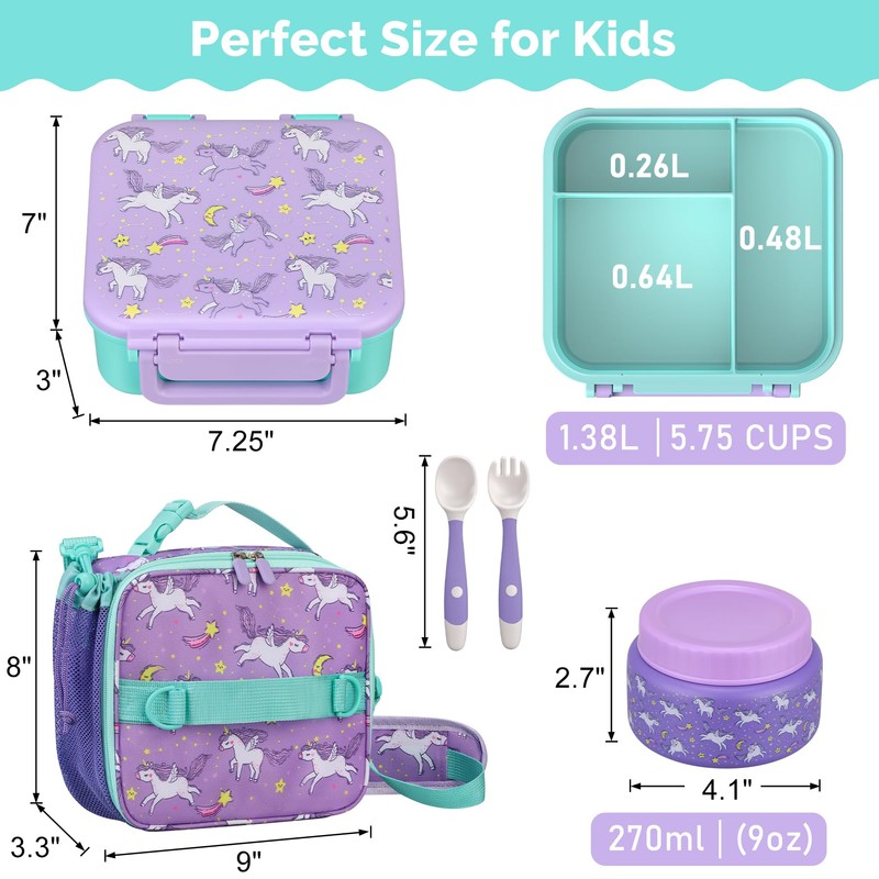 BEAQUEE Kids Lunch Box Set with Bento Box, 9oz Stainless