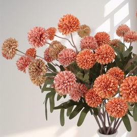 Geegoods10 Stems Silk Pompon Mum Artificial Flowers with 2 Eucalyptus,Faux Flowers for Vase, Small Mini Fake Chrysanthemums Flowers for DIY Bouquet Centerpieces Table Decorations