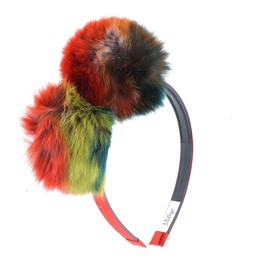 Multi Colored Fur Pom Pom women and Girls Winter Headband - Green