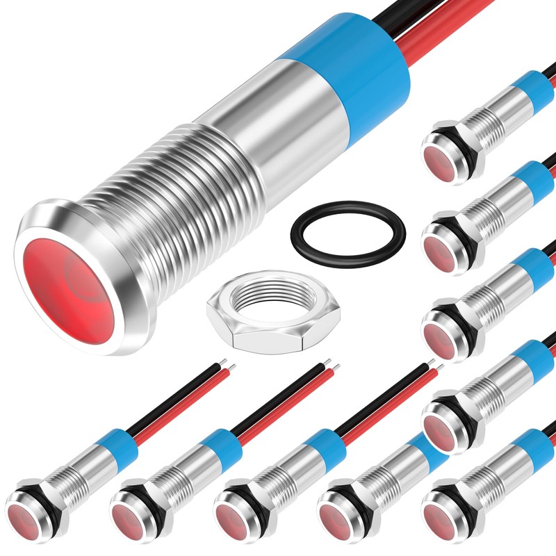 DaierTek LED Indicator Light 12V Red LED 6MM Metal Waterproof