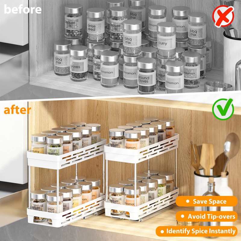 Pull Out Spice Rack Organizer for Cabinet, 3 Packs Slide