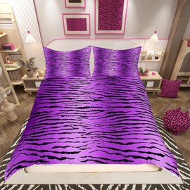 richhome Kids Cow Fur Print Bedding Set Single Cowhide Duvet Cover for Teens Bedroom Decor Farmhouse Comforter Cover Set Purple Bedspread Cover With 1 Pillow Cases Fashion