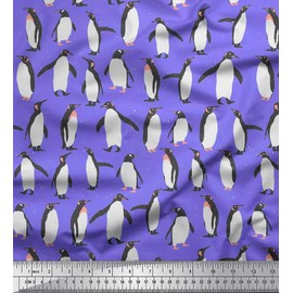 Soimoi Purple Moss Georgette Fabric Penguin Ocean Print Fabric by the metre 42 Inch Wide