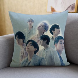 ZPPLD Kpop BTS Merchandise BTS Gift Set,1 BTS Throw Pillow Case,BTS Necklace, Stickers,BTS Keychain,Brooch, BTS Merch (B)