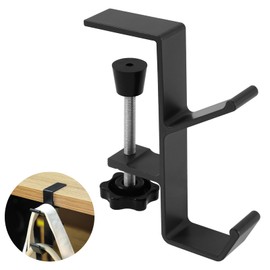 2pcs Desk Mount Holder Hook, Premium Aluminum Alloy Handbag Hanger Classic Black Purse Hooks Stylish Clamp-On School Hook for Headphone Counter Table Office Home Desk Accessory (Branch Shaped)