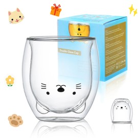 Taza Linda Taza de café Taza de té Vasos Vasos con Aislamiento de Doble Pared Taza de café Taza de Leche, Oficina y cumpleaños Personal (Gato)