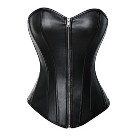 Kiwi-rata Faux Leather/Leather Look Zip Bustier Corset with G-String - Duffle